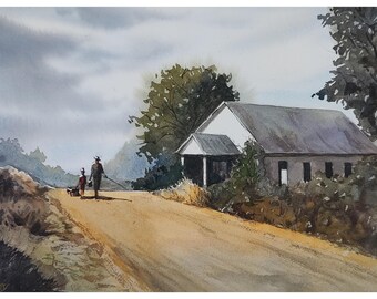 Rustic House, Watercolor Painting, Original Hand-Painted Art (12&quot;x9&quot;), Watercolor Art, Vintage Art, Watercolor Landscape