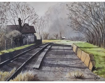 Abandoned Station, Watercolor Painting, Original Hand-Painted Art (14"x10"), Watercolor Art, Calm Painting, Relaxing Artwork