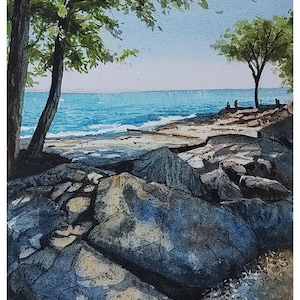 Coastal Serenity, Watercolor Painting, Original Hand-Painted Art (9&quot;x12&quot;), Watercolor Art, Nature Painting, Beach Landscape, Serene Artwork