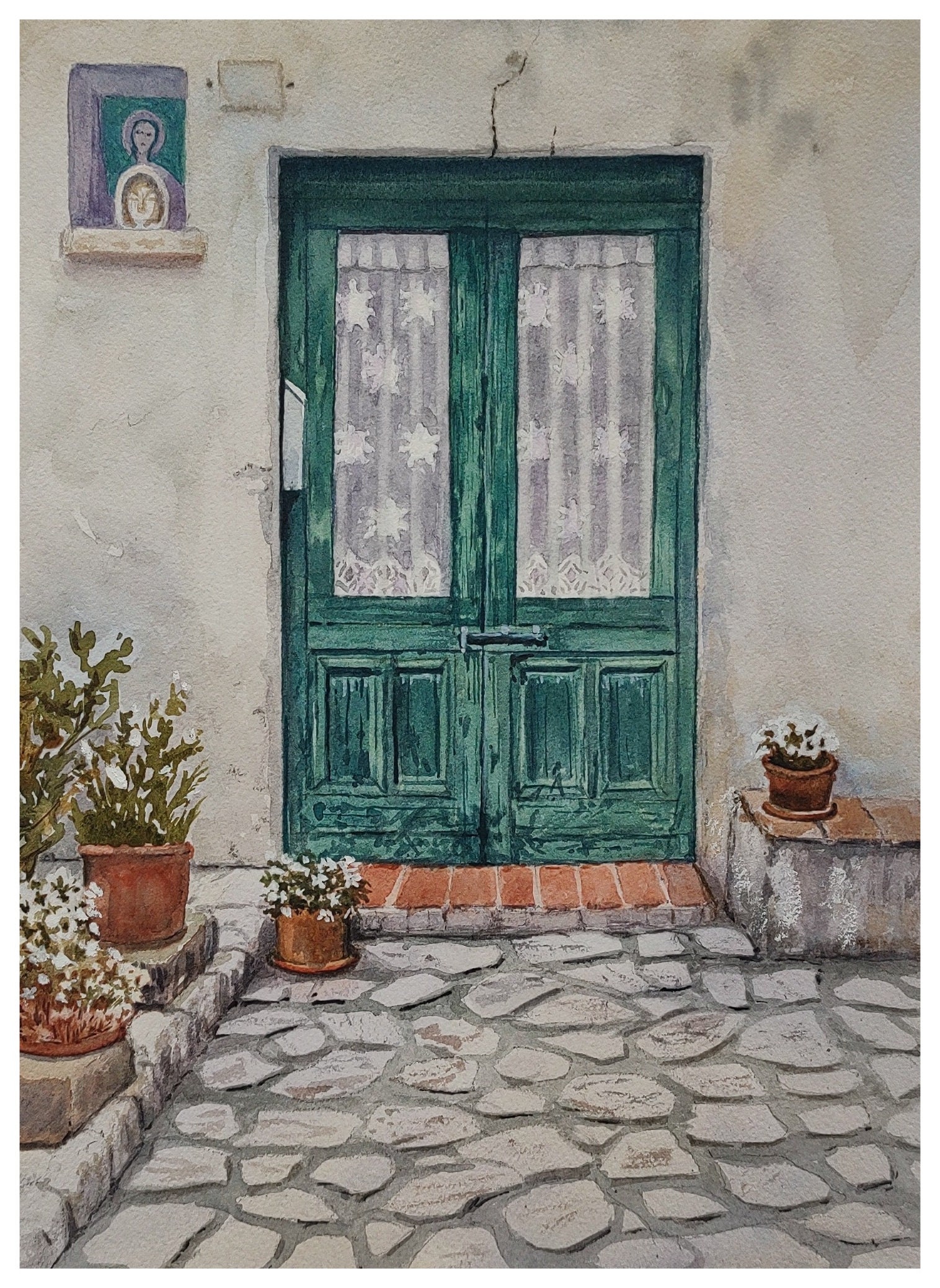 Italian Door, Watercolor Painting, Original Hand-Painted Art (9"x12"), Watercolor Art, Italian Painting, Rustic Decor, European Artwork