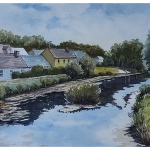 Engelse rivier, aquarel, originele handgeschilderde kunst (12&quot;x9&quot;), aquarelkunst, Engelse scène, aquarellandschap, rivierkunstwerk
