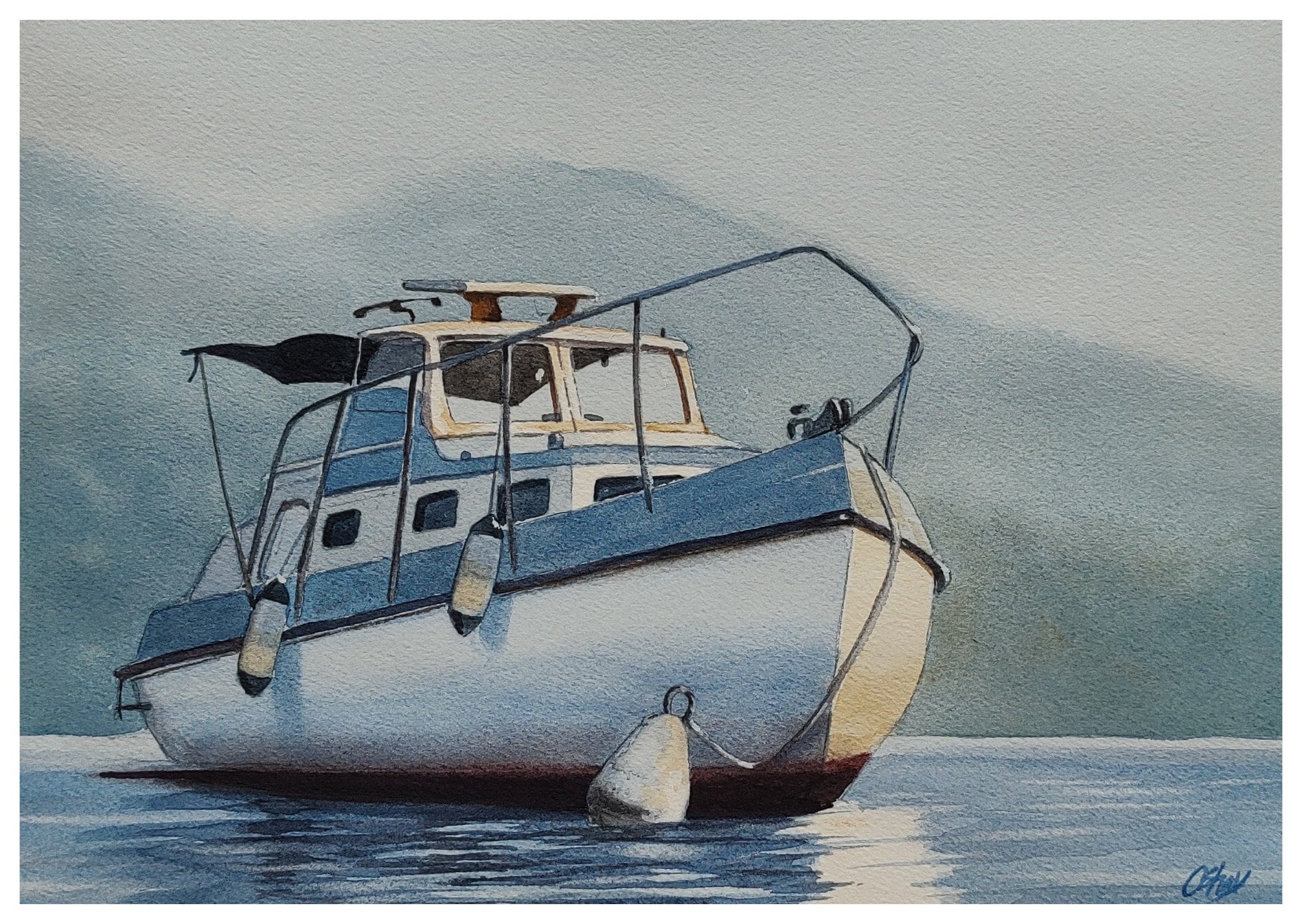 Anchored Boat, Watercolor Painting, Original Hand-painted Art (12