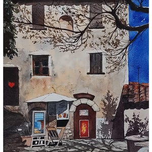Eze Village, Watercolor Painting, Original Hand-Painted Art (9&quot;x12&quot;), Watercolor Art, South of France, European Art