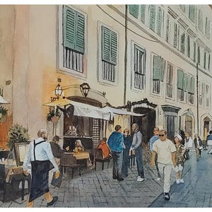 Calles de Roma, pintura de acuarela, arte original pintado a mano (12&quot; x 9&quot;), arte de acuarela, decoración de pared de Italia, acuarela de la Ciudad Eterna