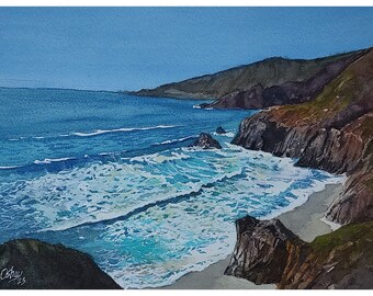 Northern Pacific Ocean, Watercolor Painting, Original Hand-Painted Art (12&quot;x9&quot;), Watercolor Art, Beach House Painting, Watercolor Landscape