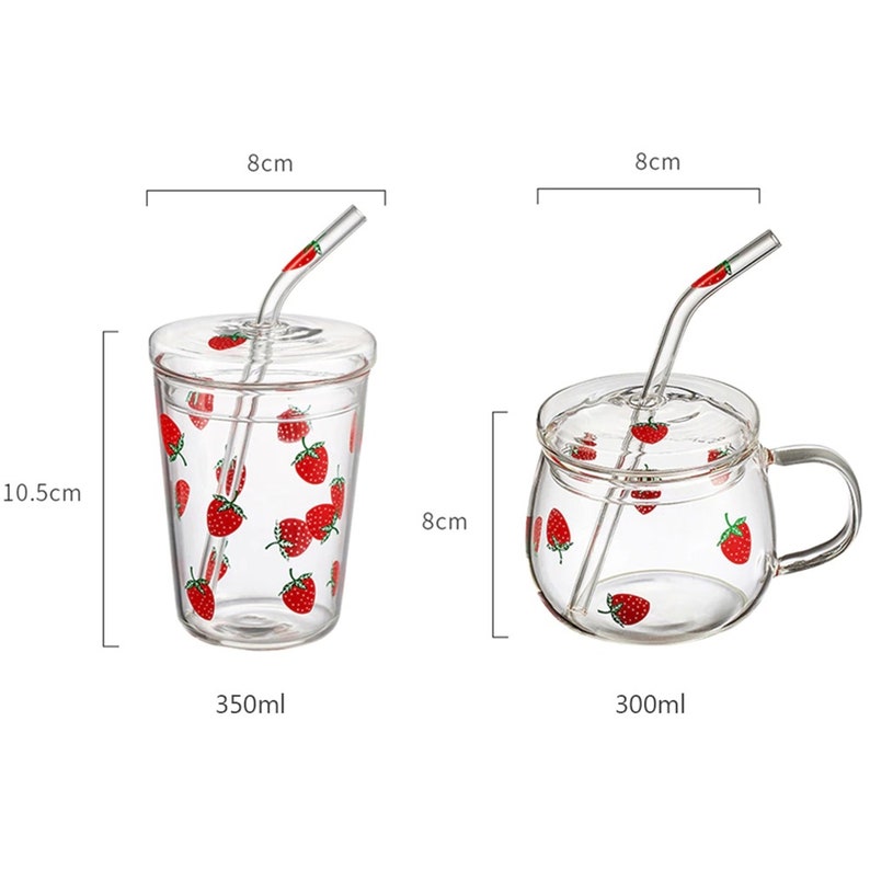 Kawaii Strawberry Glass Mug With Straw Creative High image 5