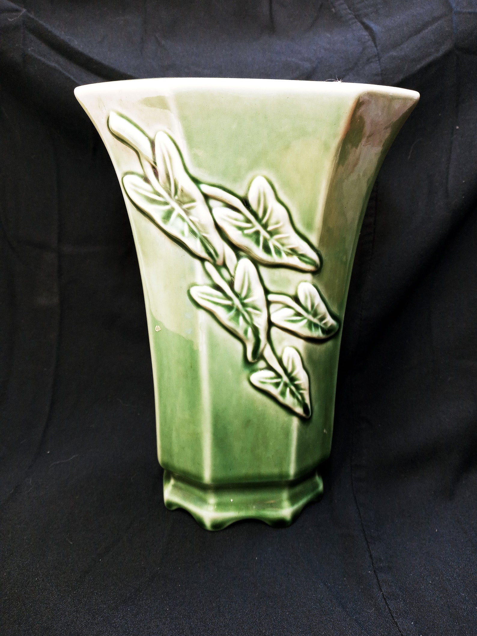 Vintage Green Ceramic Vase, With Ivy Leaves, in Excellent Condition Etsy