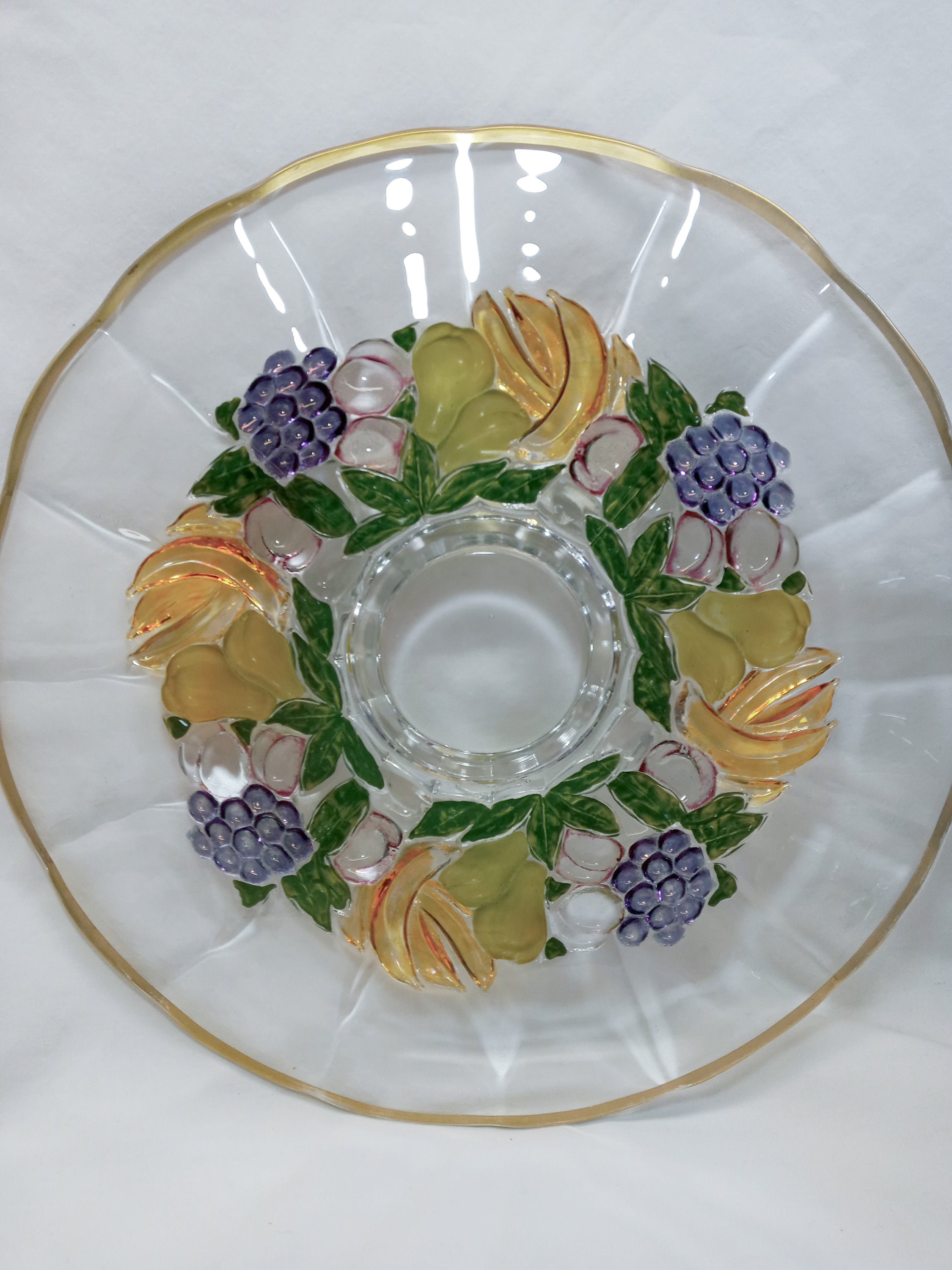 Vintage glass fruit platter with colorful embossed fruit & Etsy