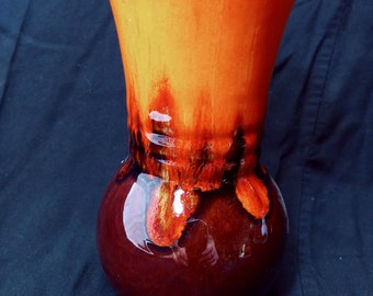 Earth toned vintage vase, orange and brown drip glaze vase by Roy Craft, in excellent condition!