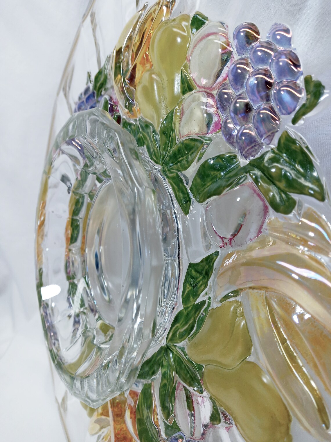 Vintage glass fruit platter with colorful embossed fruit & Etsy