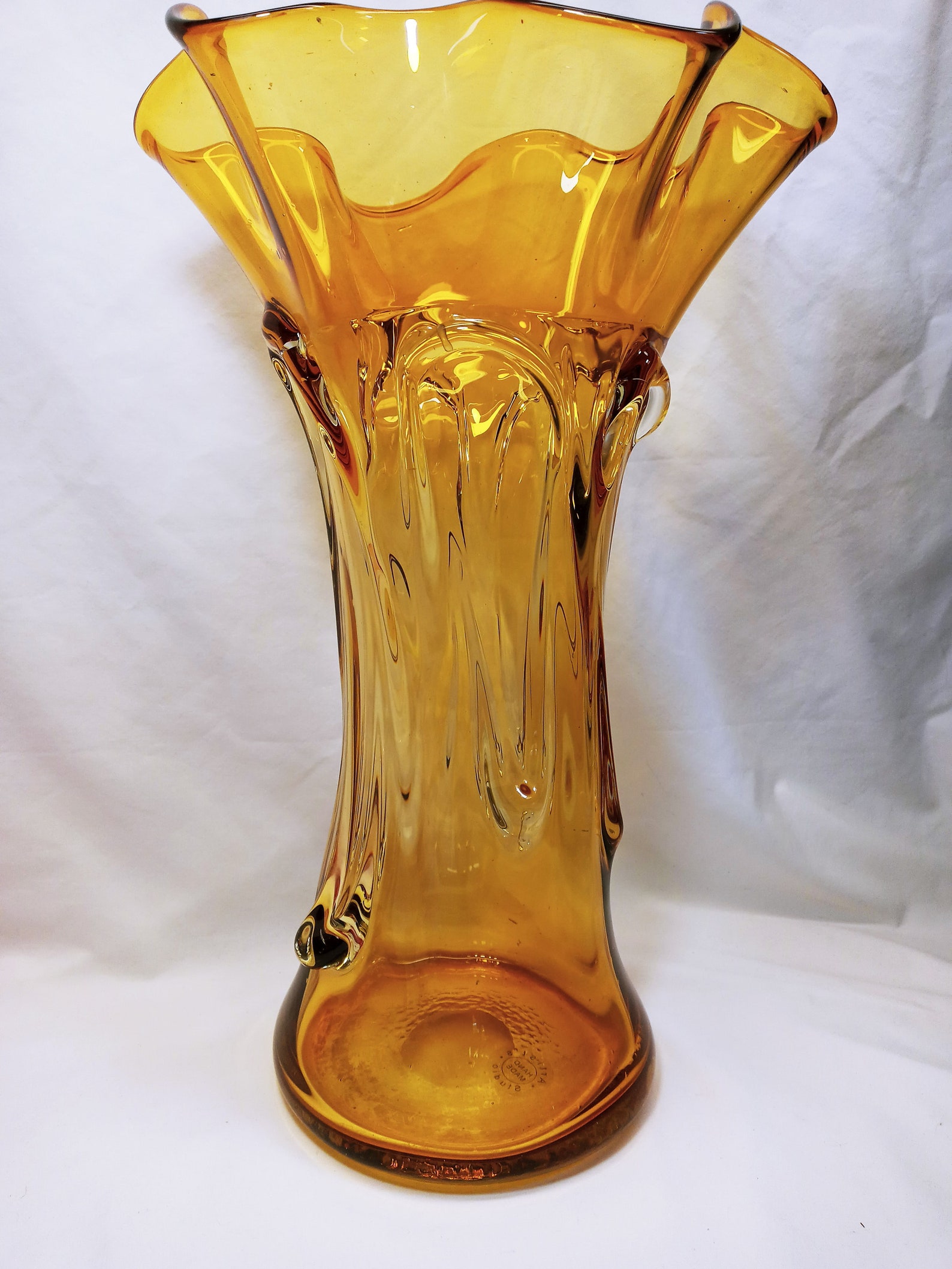Artists Studio Handmade Amber Glass Vase Has Sticker Etsy