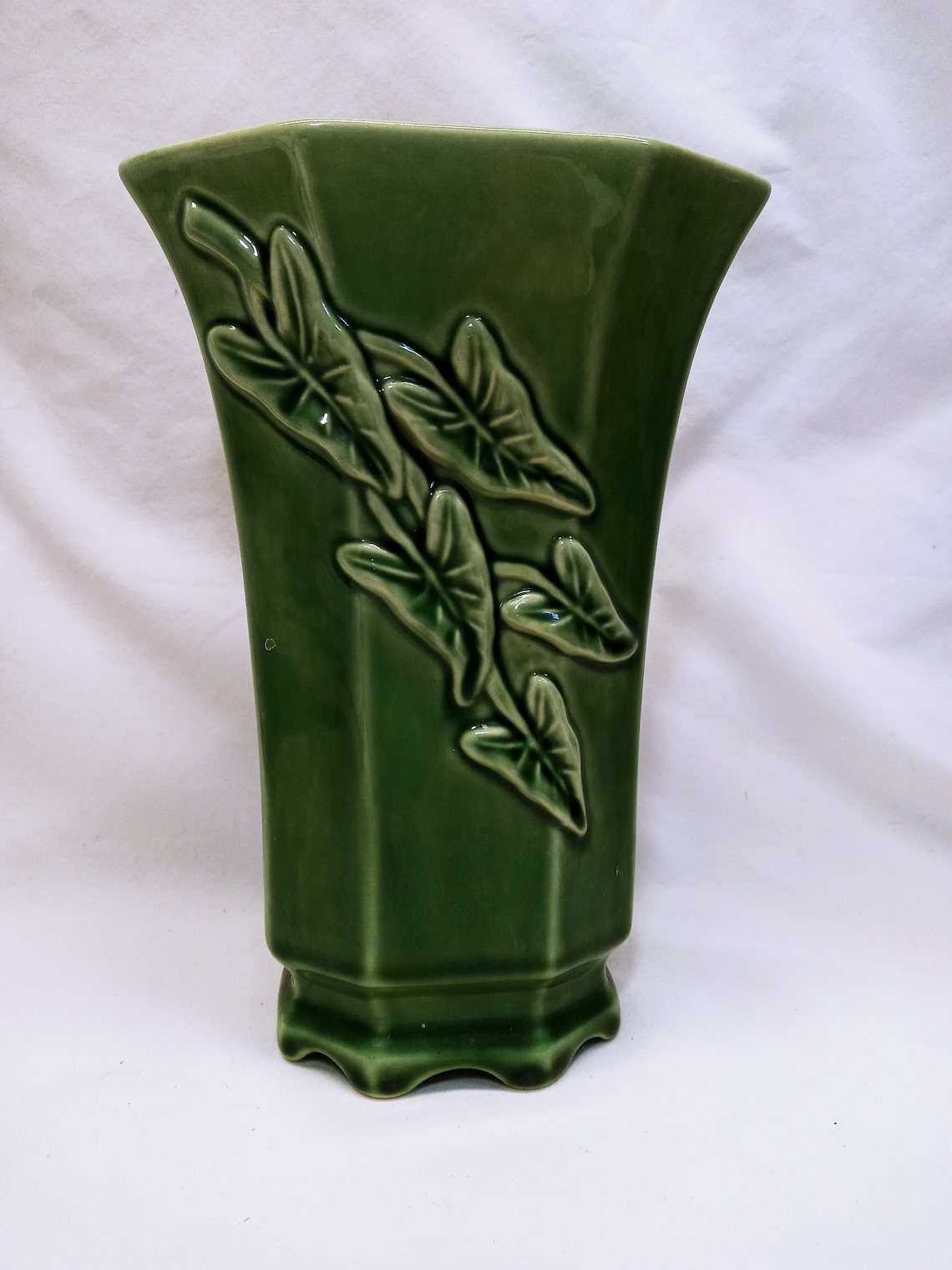 Vintage Green Ceramic Vase, With Ivy Leaves, in Excellent Condition Etsy
