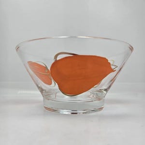 Vintage 1970&#39;s Glass Dip Bowl, Orange Flowers and Gold Outline, replacement piece for your set, in excellent condition, bright and colorful!