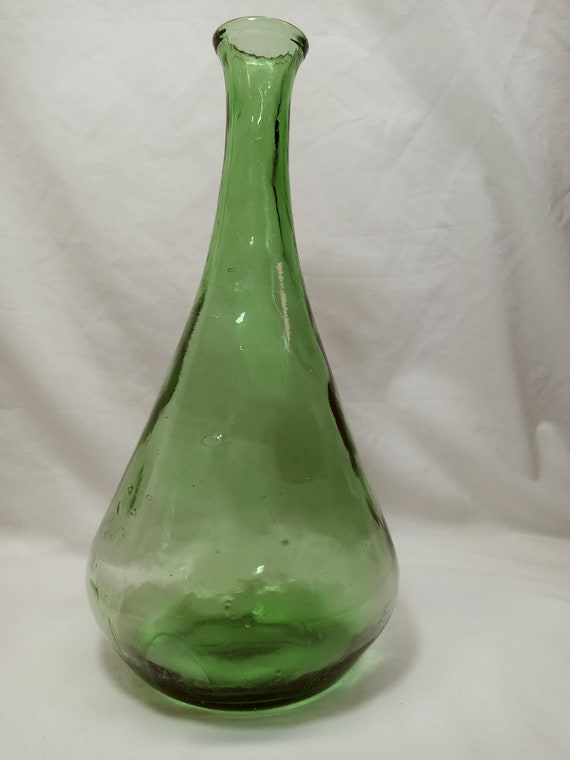Vintage maybe antique green glass bottle with mold seam and Etsy