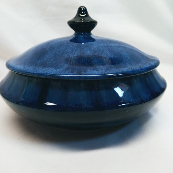 Blue Mountain Pottery, beautifully blue covered dish, excellent condition - like new, drip glaze, for trinkets or candies or just because.