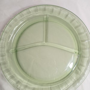 Depression Uranium glass, divided dish, Art Deco era, excellent condition, 1930's, excellent condition, almost antique age! Very vintage.