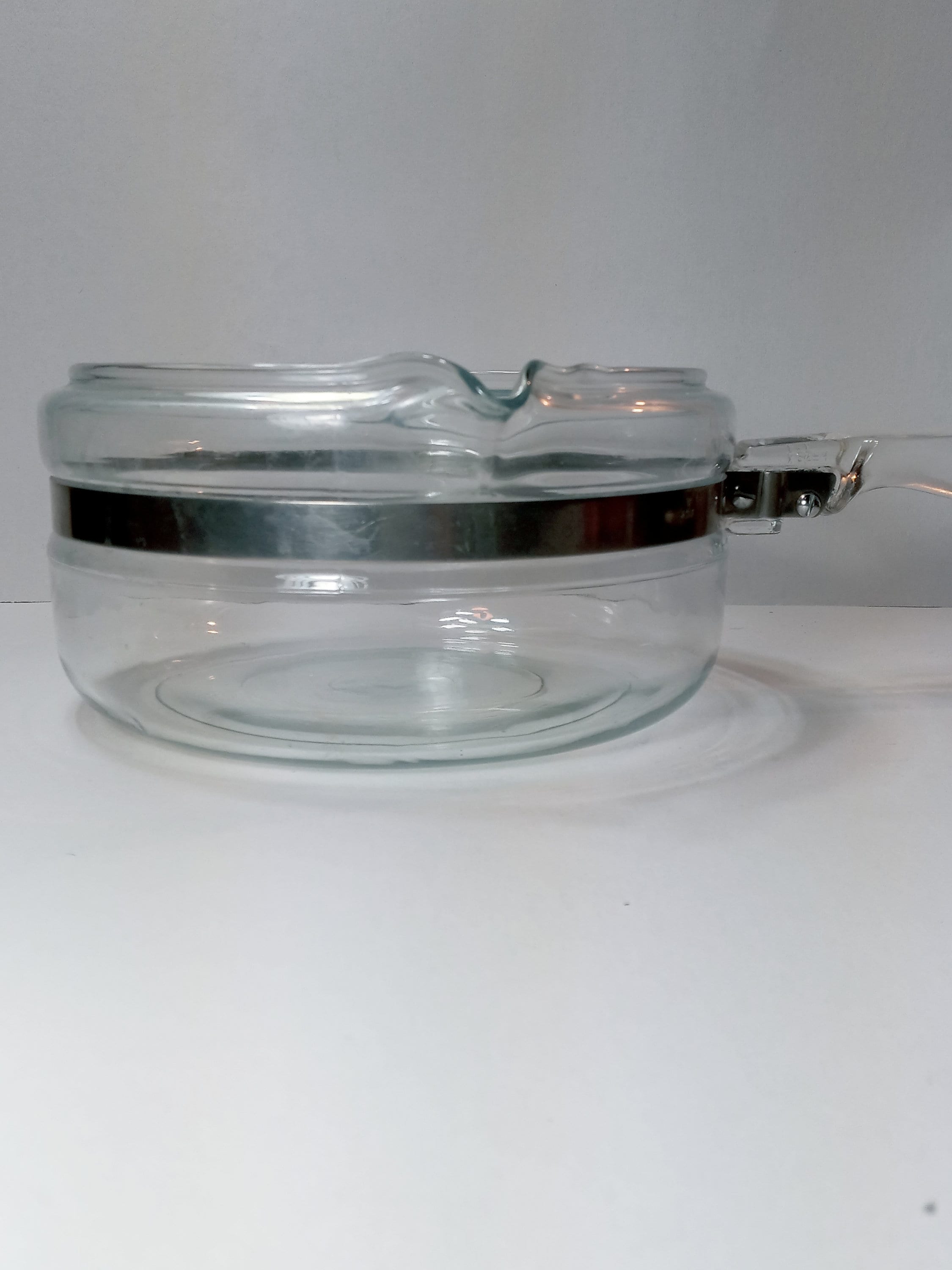 Pyrex, Clear Glass Sauce Pot, Vintage, With Metal Ring
