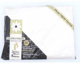 ヴィンテージ JCPenney Fashion Manor PennPrest ホワイト ダブル フィットシーツ パーケール 54x75