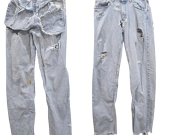 Vintage Levis SilverTab Loose Jeans Trashed Distressed Destroyed 90s Baggy Denim