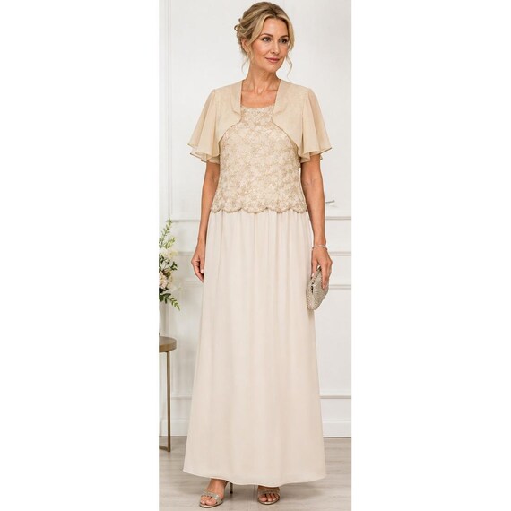 beige mother of bride dress Labelle Fashions 14 Beaded Maxi Jacket Set Gown Vintage Cinderella J810 Black Dress Cowboy Boots Color:White color Navy Sizes