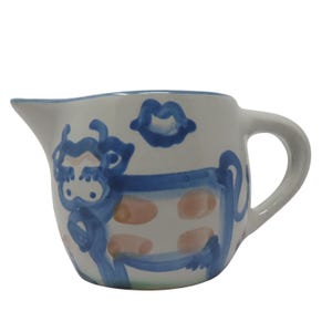 M Eine Delly Pottery Blue Kuh Creamer VTG handgemalter Steingutkrug signiert