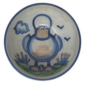 MA Hadley Pottery Blåvit Anka Müsli Soppskål Handmålad Stengods VTG