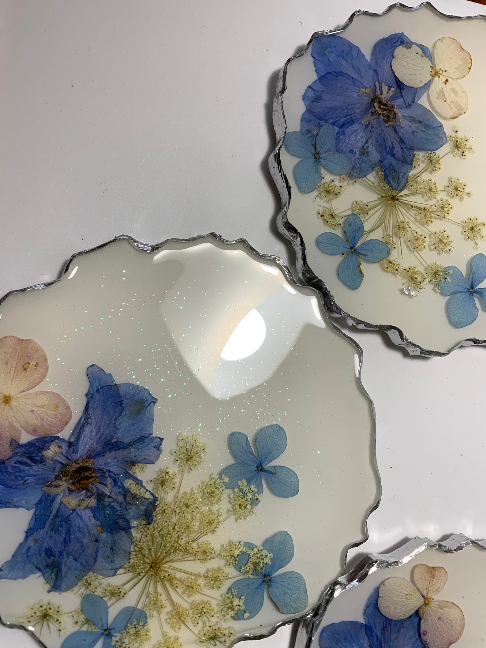 Real pressed flowers in resin coasters set of 3 Etsy