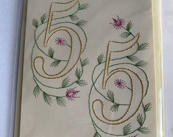 Handmade hand stitched 55th,number 55 birthday card with pink flowers