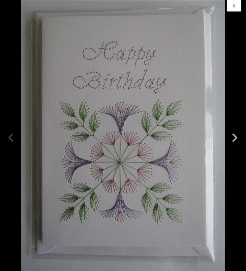 Handmade Hand Stitched Happy Birthday Card Blue Flowers or Lilac and ...