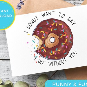 Donut quiero decir tarjeta de propuesta de dama de honor / Descarga instantánea / Hecho de honor / Matrona de honor / tarjeta de boda / tarjeta de dama de honor