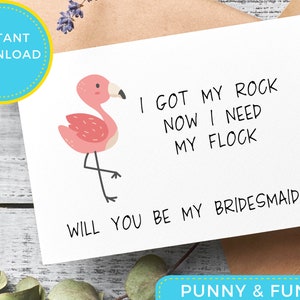 Tarjeta de propuesta de dama de honor Flamingo / Descarga instantánea / Hecho de honor / Matrona de honor / tarjeta de boda / tarjeta de dama de honor