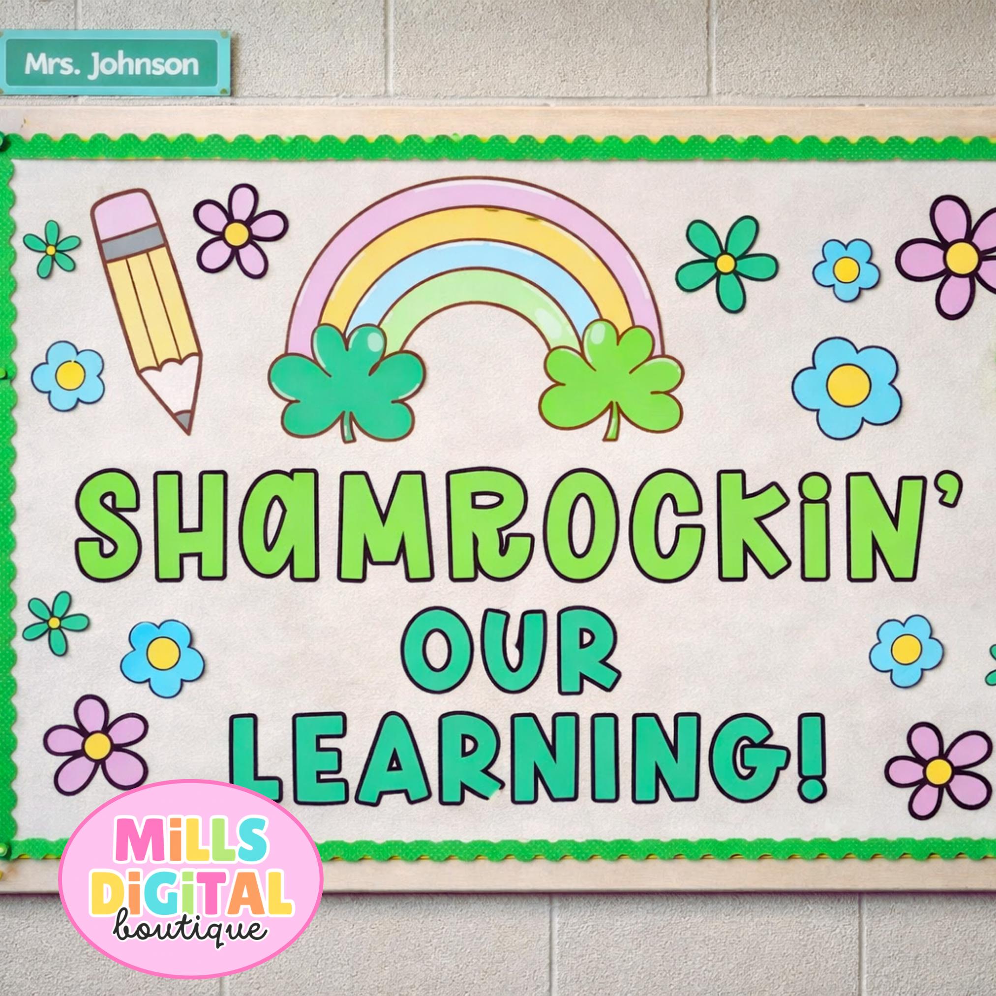 St Patrick's Day Bulletin Board Kit | Shamrock Rainbow Classroom Decor ...