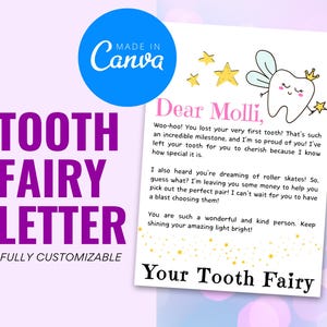Carta del Hada de los Dientes, Nota Editable del Hada de los Dientes, Hada de los Dientes Imprimible, Plantilla Canva, Recuerdos para Niños, Descarga Digital, Cosas para Niños