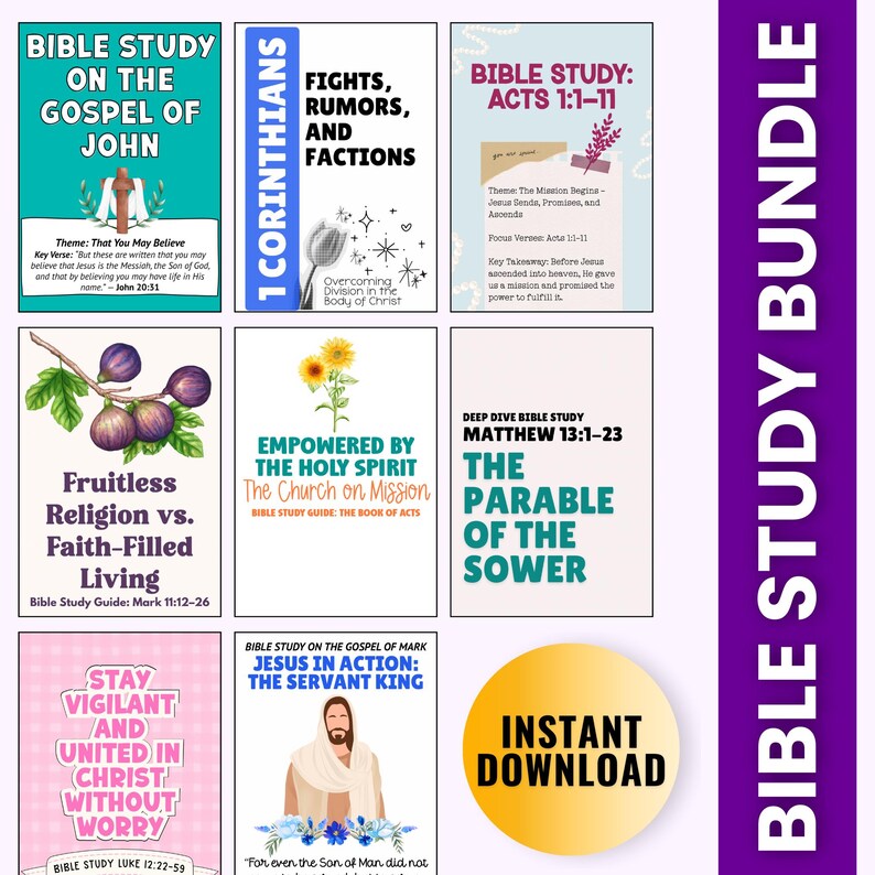 Bible study printable, Bible study download, Digital Bible study, Scripture study guide, Women’s Bible study, Bible study for teens, Bible journaling pages, Bible study bundle, Printable devotionals, Faith based printables, Christian PDF bundle, Bible group study, Bible study workbook, Gospel study printable, 1 Corinthians study, Acts Bible study, Bible study questions, Verse mapping study, Small group Bible study, Bible study for women