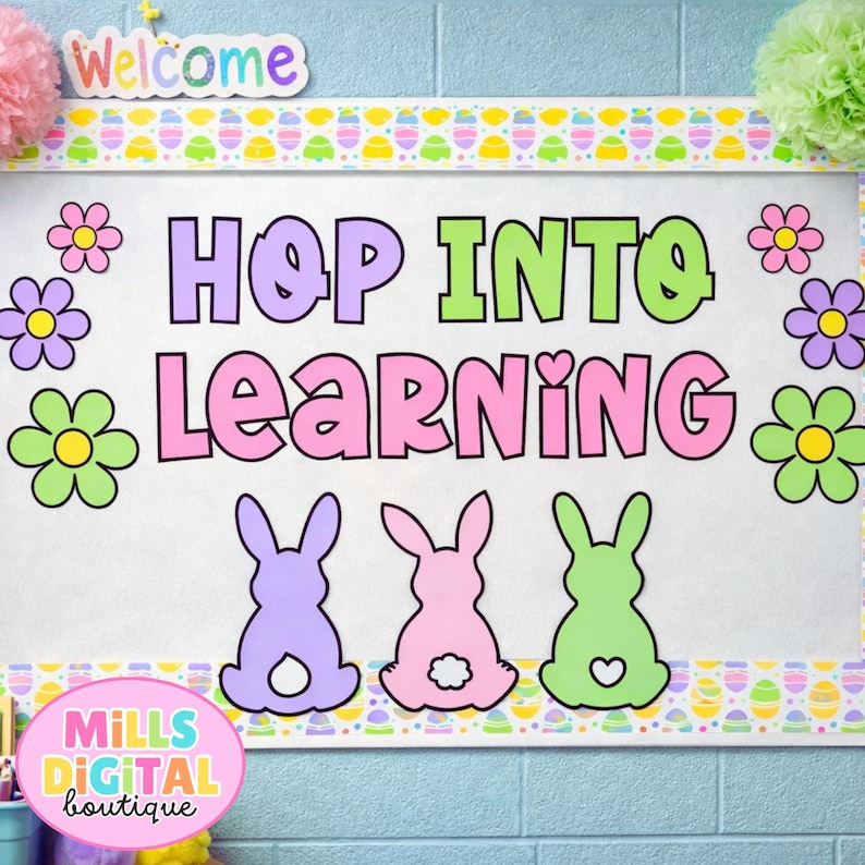 Spring Classroom Bulletin Board Kit | Easter Bunny Decor (digital ...