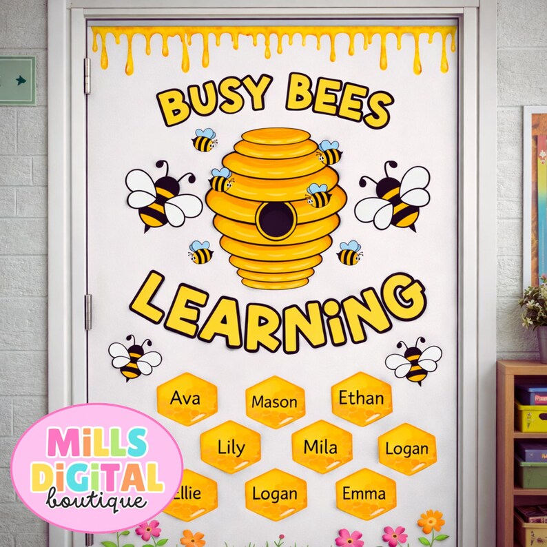 Busy Bees Learning Classroom Door Decor Kit | Spring Bee Bulletin Board ...