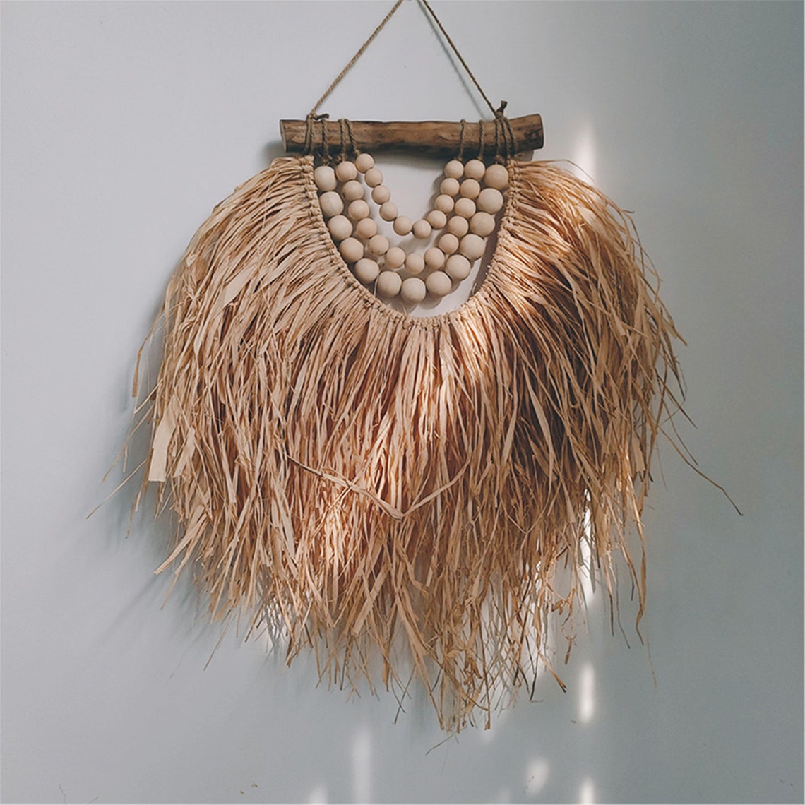 Raffia wall hanging boho wall hanging Raffia wall decor with Etsy