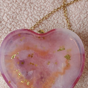 VALENTINE&#39;S DAY GIFT Heart shaped shoulder bag purse clutch Epoxy resin handbag Rose petals custom accessories Phone wallet case bag mother