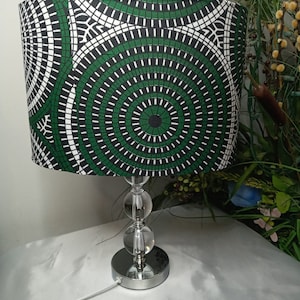 Eye Catching Forest Green Swirl 30cm Oval African Print Handmade Fabric Lampshade