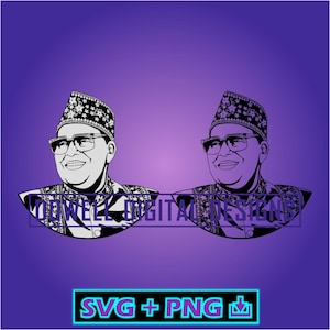 May include: Black and white digital illustration of a man wearing glasses and a patterned hat. The image features two identical portraits side-by-side, with the text "DOWELL DIGITAL DESIGNS" and "SVG + PNG" at the bottom.