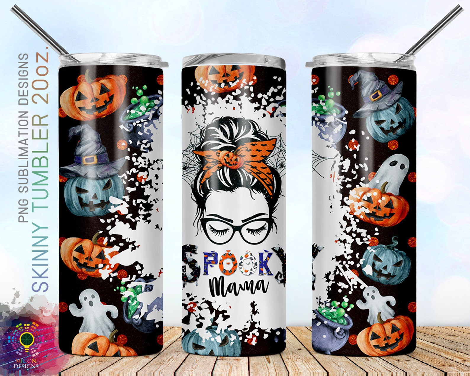 20oz Skinny Tumbler Halloween Spooky Mama Messy Bun Mom Life Etsy