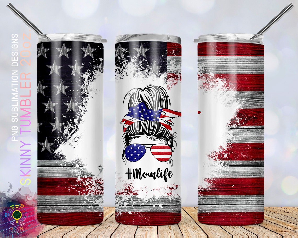 Download 20oz Skinny Tumbler Patriotic Mom USA Flag Sublimation ...