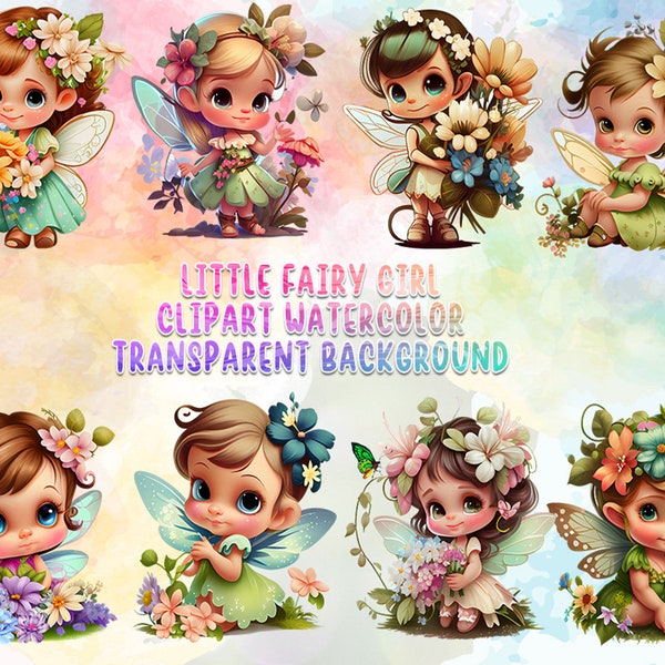 Cute Fairy with flowers Clipart Bundle PNG Sublimation Designs, Little Magic Fairy Png, Fantasy Fairy png, Fairy Tale Clipart Watercolor