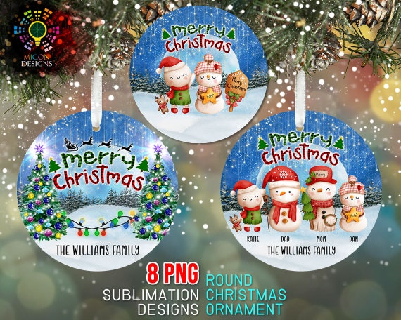 Christmas Snowman Family Round Ornament Bundle PNG Sublimation - Etsy