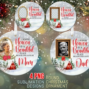 Heaven is a Beautiful Place Round Ornament Bundle PNG Sublimation Template, Photo Memorial Christmas Ornament Png Designs Digital Download image 1