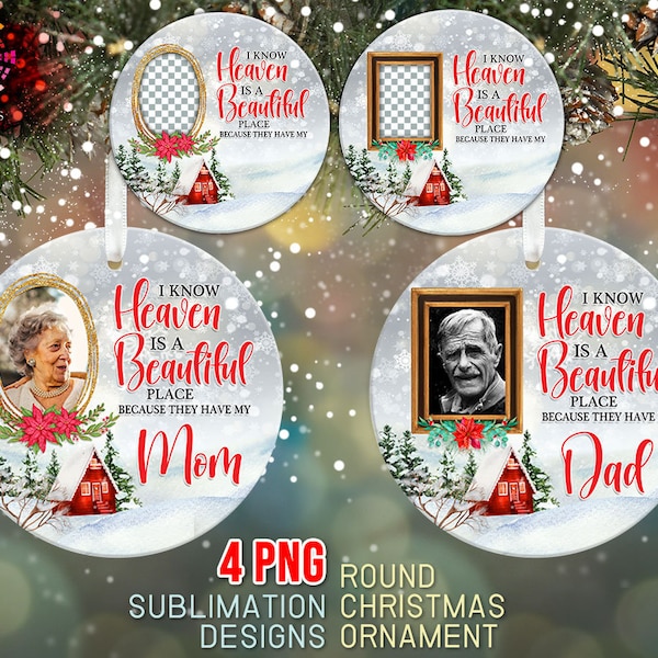 Heaven is a Beautiful Place Round Ornament Bundle PNG Sublimation Template, Photo Memorial Christmas Ornament Png Designs Digital Download