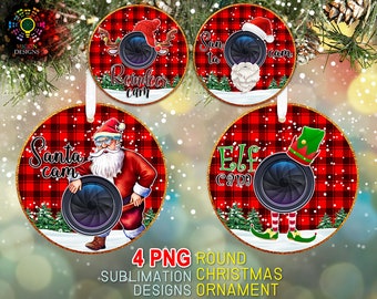 Plantilla de diseño de sublimación PNG de adornos familiares de Feliz Navidad, cámara de Papá Noel, cámara de elfo, cámara de reno, descarga digital PNG de adornos navideños