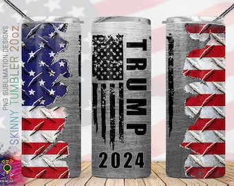 Trump 2024 Republicans 20oz Skinny Tumbler PNG Sublimation Design, Trump flag Tumbler Wrap, July 4th Png, Distressed Patriotic American Flag