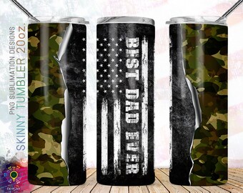 20oz Skinny Tumbler Best Dad Ever Camouflage PNG Sublimation Designs, Father's Day Gift, Dad Camo American Flag Tumbler Png Digital Download