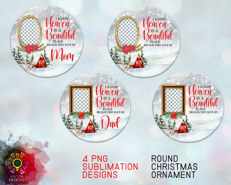 Heaven is a Beautiful Place Round Ornament Bundle PNG Sublimation Template, Photo Memorial Christmas Ornament Png Designs Digital Download image 2